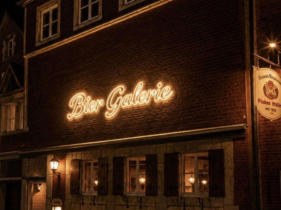 LED-Neon-Schriftzug für die Bier Galerie – Referenzprojekt von Visuellewand
