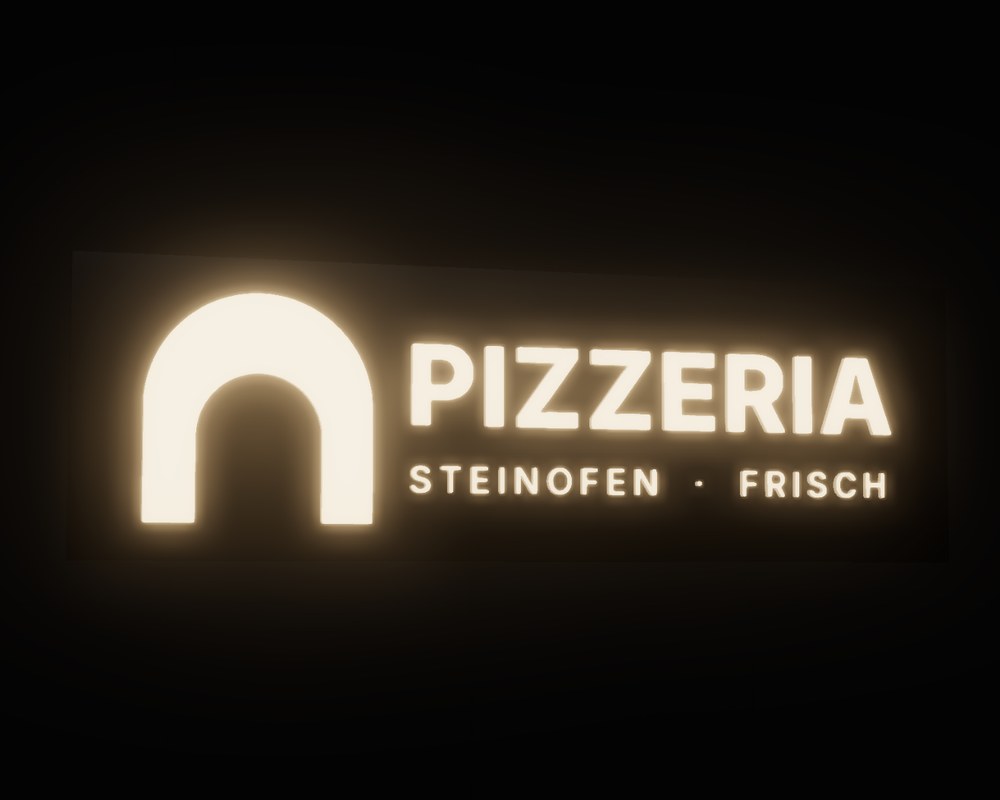 Logo-Leuchtkasten für Pizzeria – Visualisierung von Visuellewand