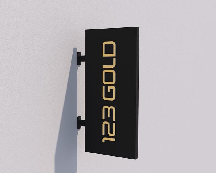 Nasenschild mit goldenen Buchstaben auf schwarzem Kasten – Visualisierung von Visuellewand