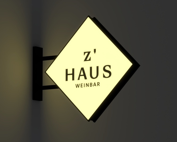Beidseitig beleuchtetes Nasenschild bei Nacht – Visualisierung von Visuellewand